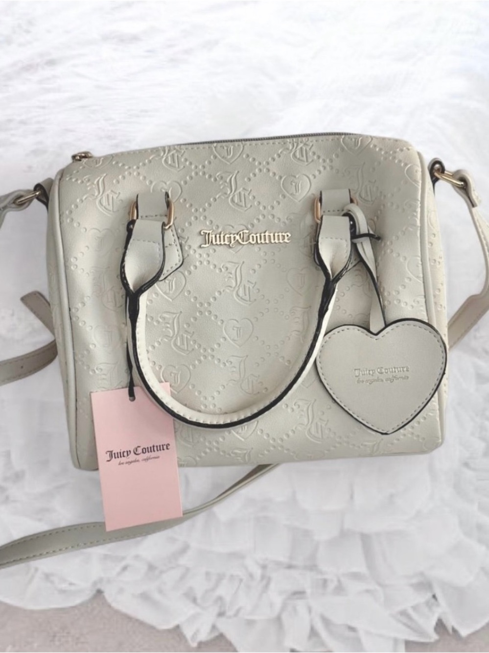 JUICY COUTURE Bag Bestseller Fame Crossbody Satchel - Ivory Cream Angel Deboss